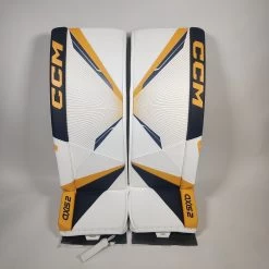 CCM Senior Axis 2 Pro Hockey Goalie Pad 13 CCM Senior Axis 2 Pro Hockey Goalie Pad -Pro Hockey Shop Shop CCM Senior AXIS 2 Pro Hockey Goalie Pad White Navy Sport Gold Edmonton Canada